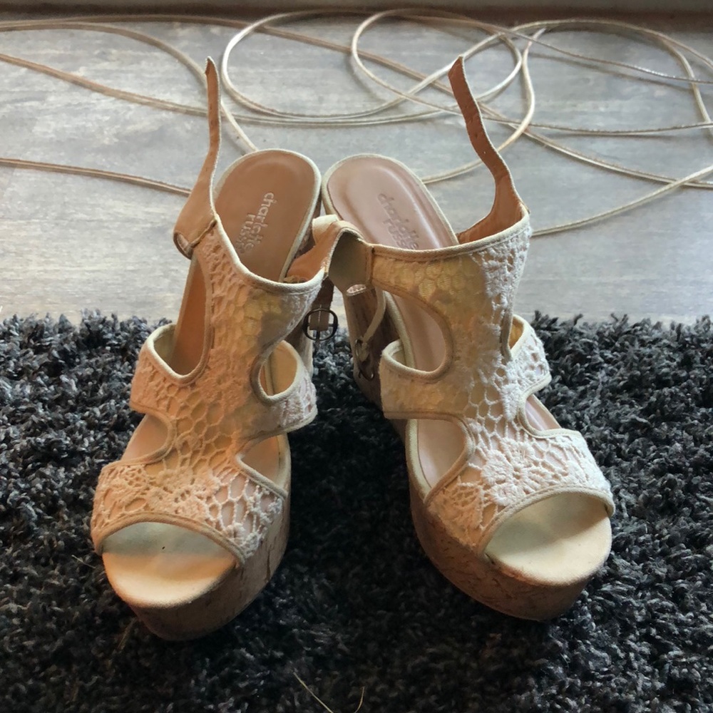 Nude Lace Wedges